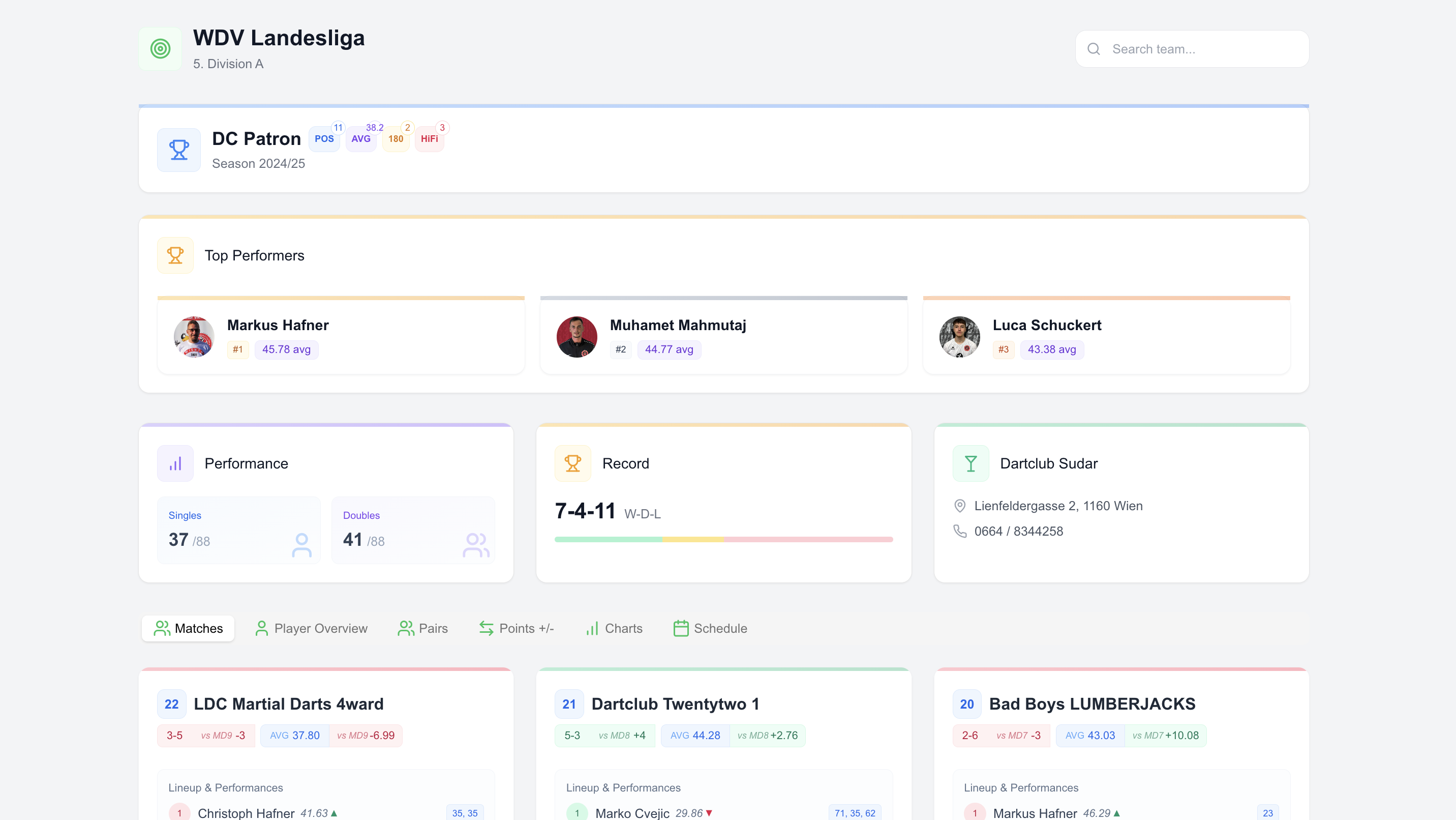 WDV Landesliga Tool Dashboard